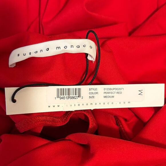 Susana Monaco Red Halter Low Back Slit Dress with Attached Bodysuit Lining NEW - Picture 8 of 8